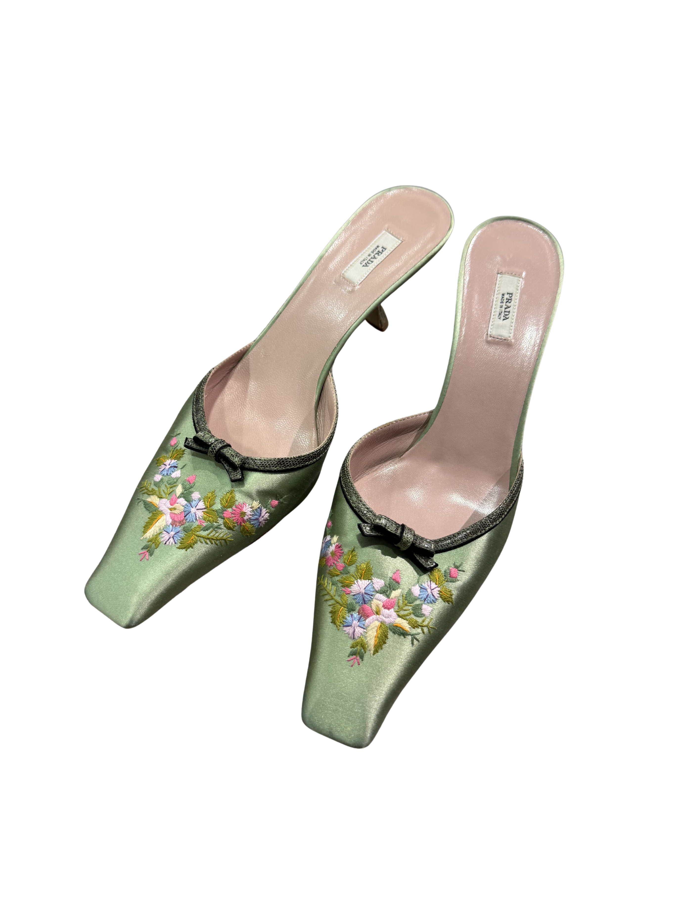 Prada Satin Embroidered Kitten Heels