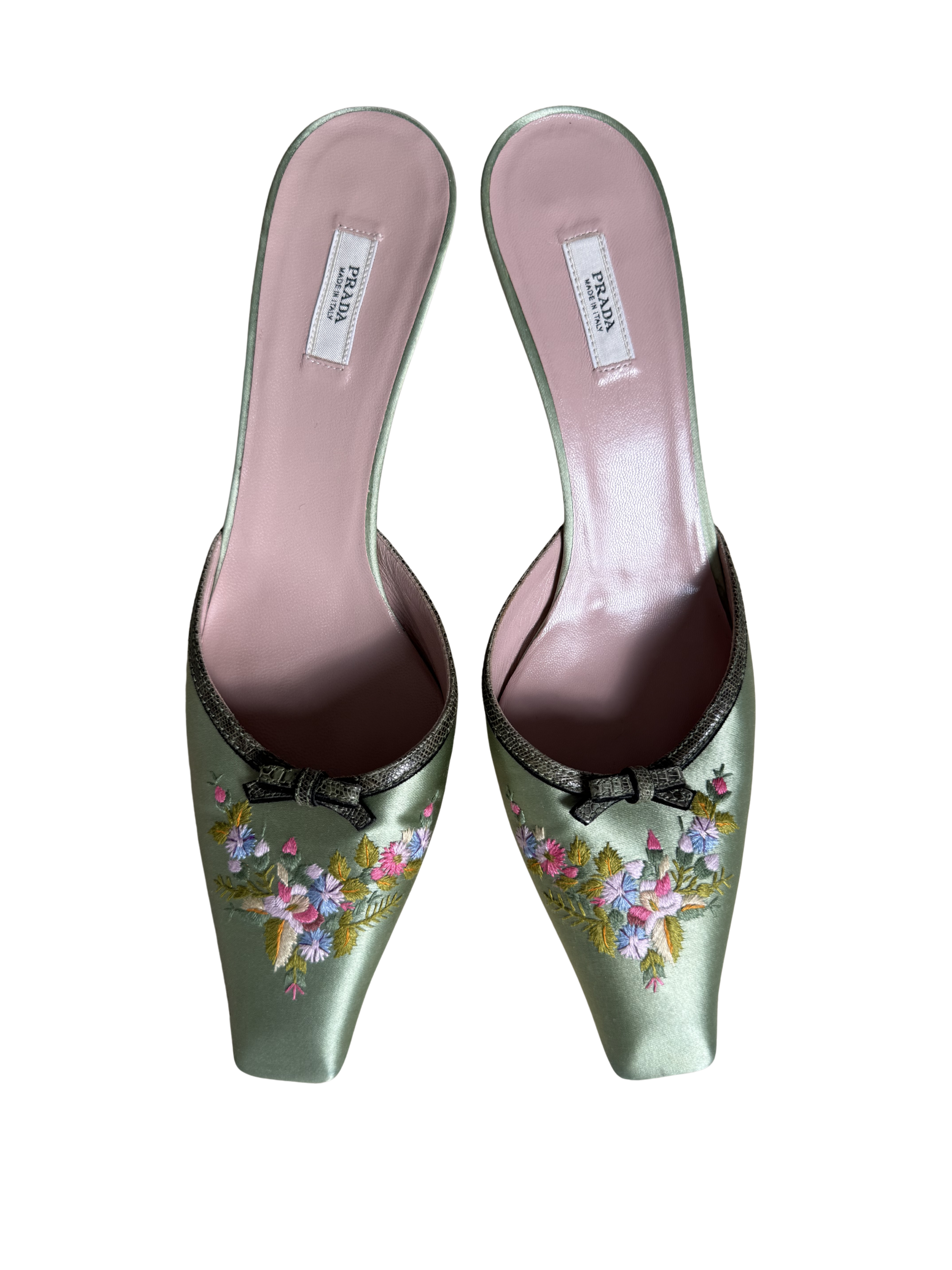 Prada Satin Embroidered Kitten Heels