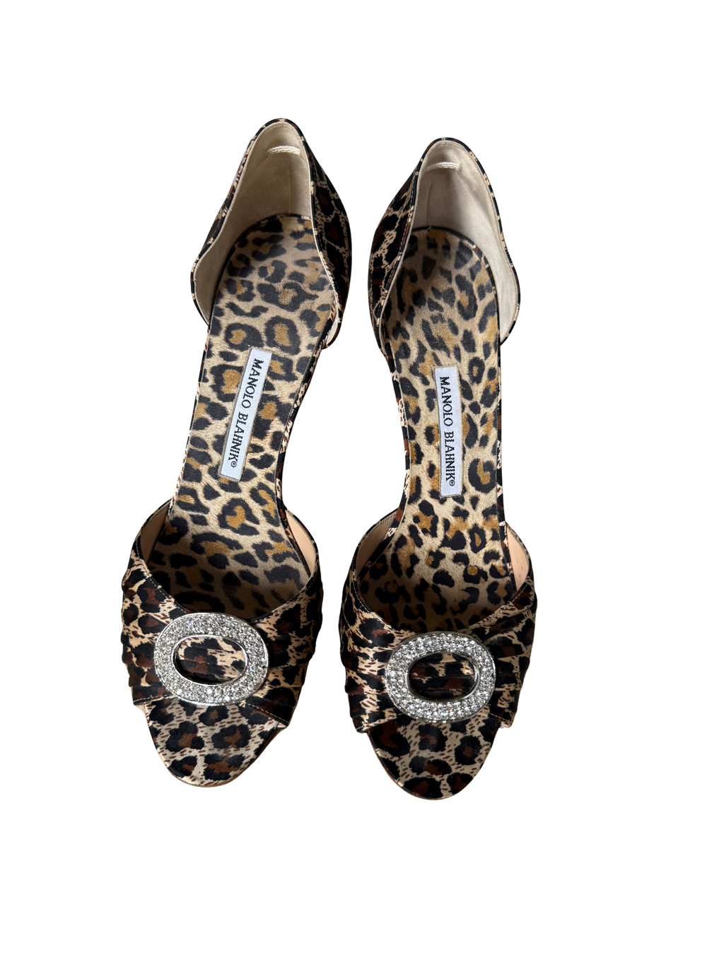 Manolo Blahnik Leopard Print Embellished D’Orsay Heels