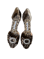 Manolo Blahnik Leopard Print Embellished D’Orsay Heels