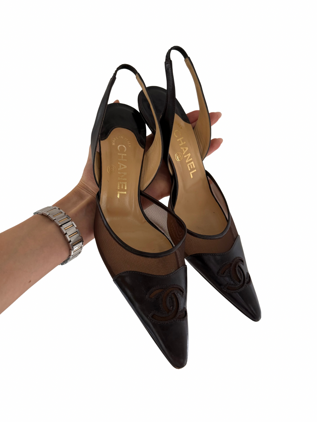 Chanel Vintage Mesh CC Slingback Heels