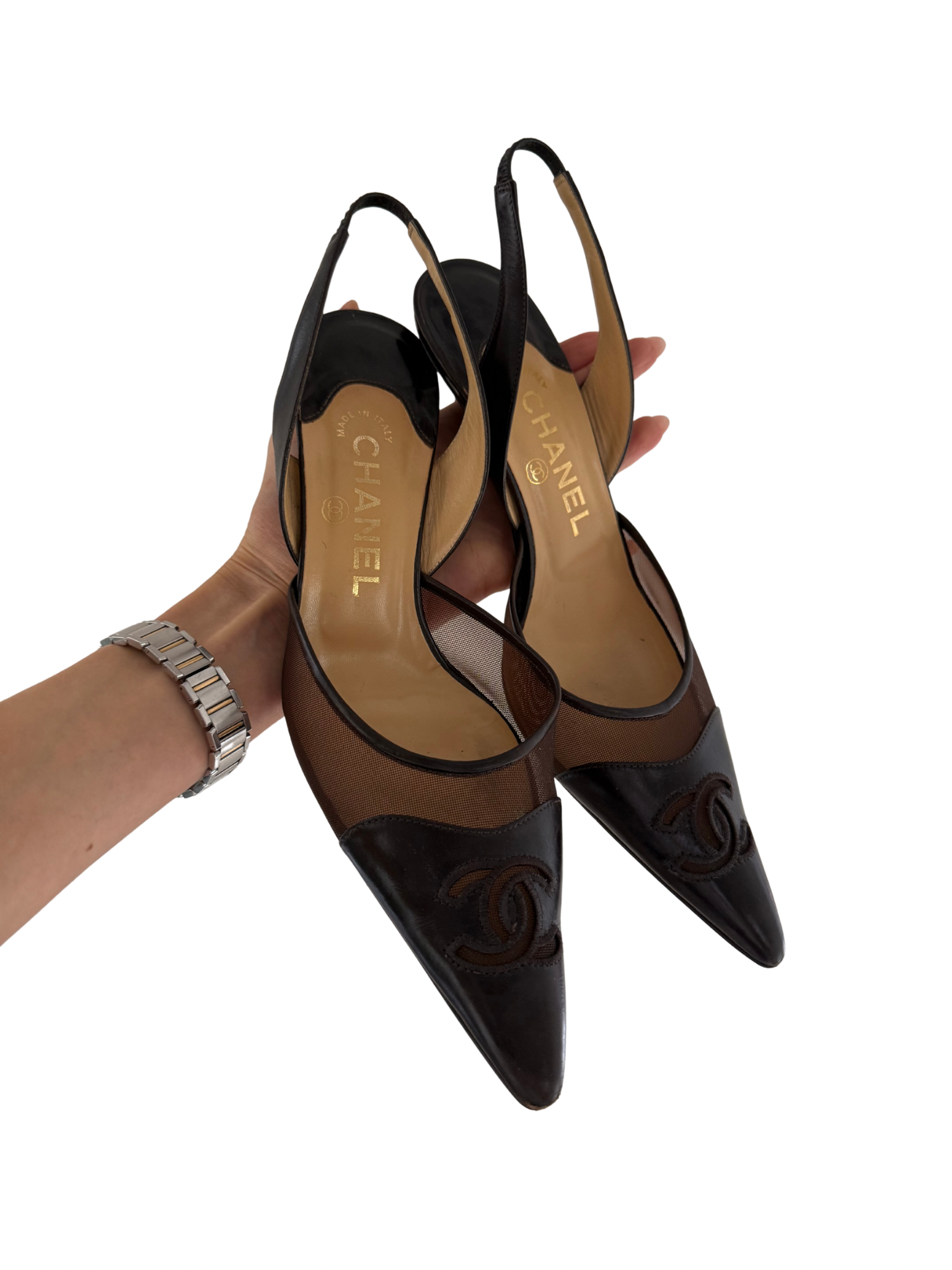 Chanel Vintage Mesh CC Slingback Heels