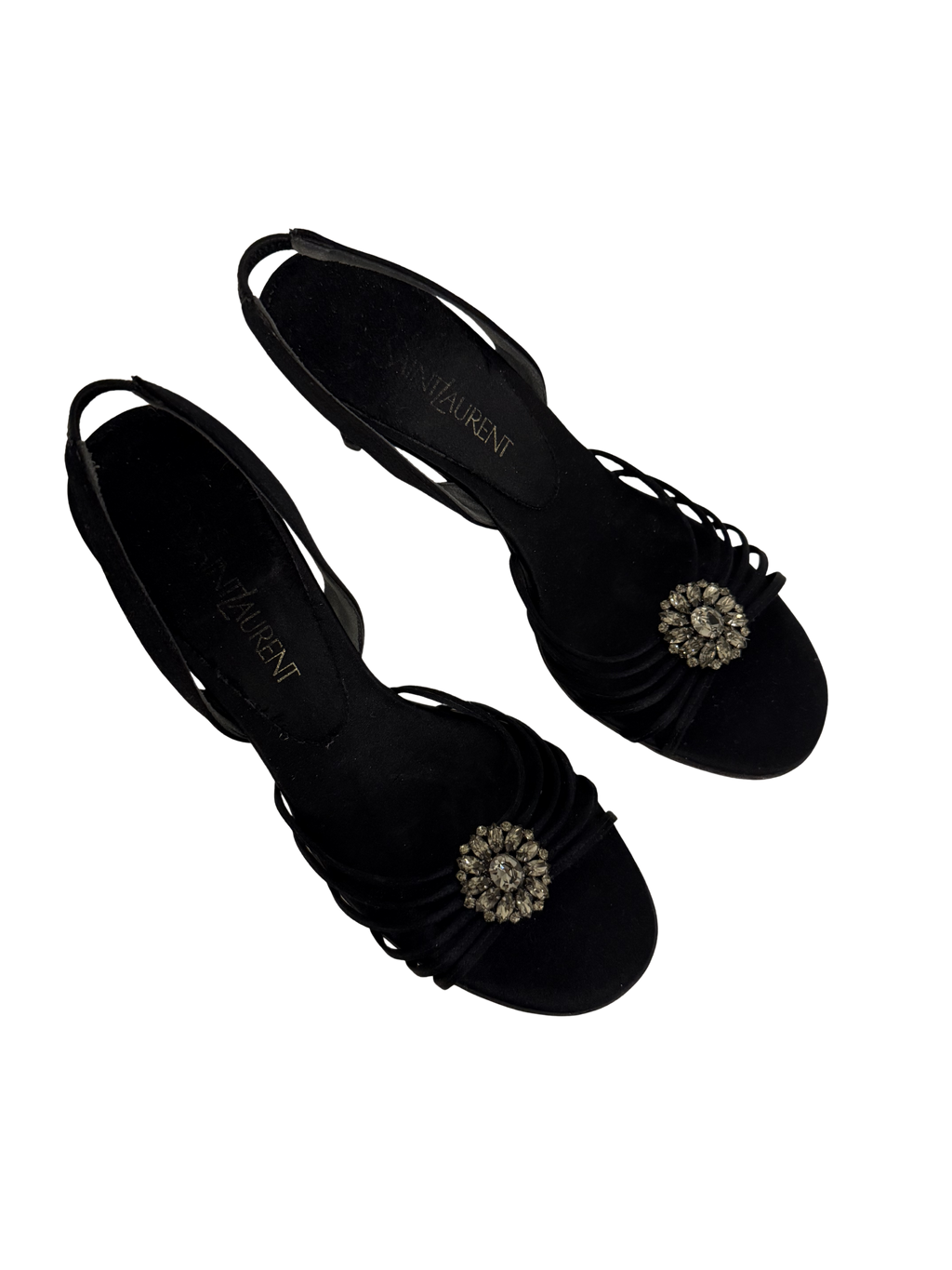 Yves Saint Laurent Black Crystal Satin Heels