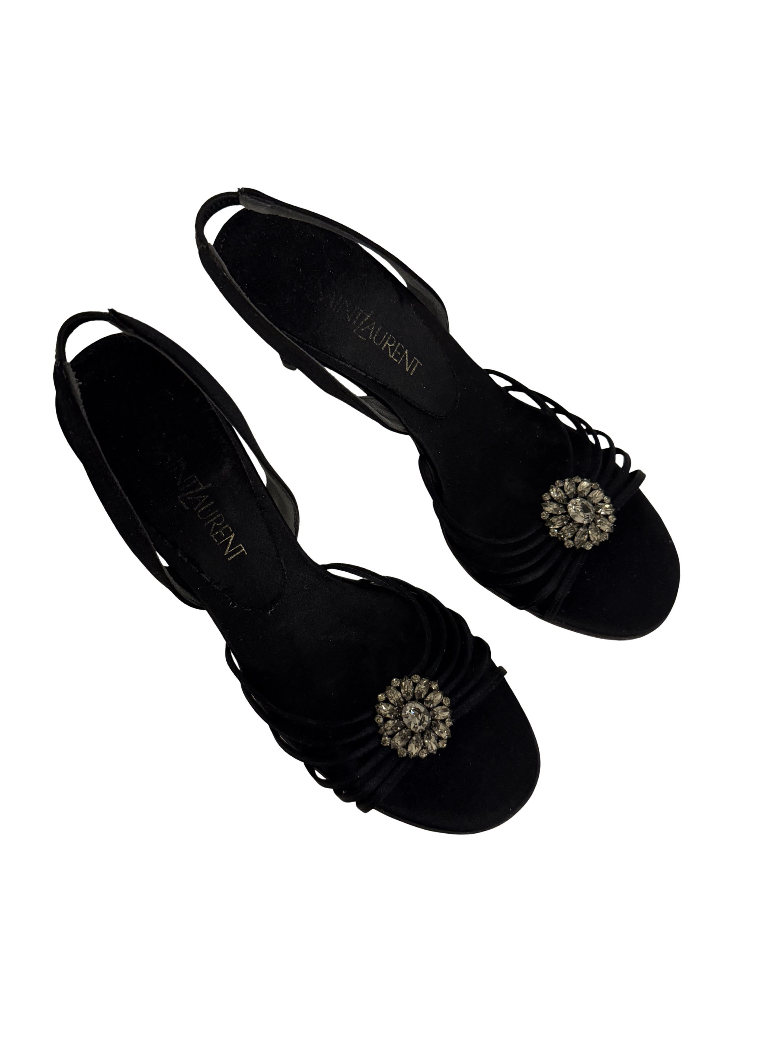Yves Saint Laurent Black Crystal Satin Heels