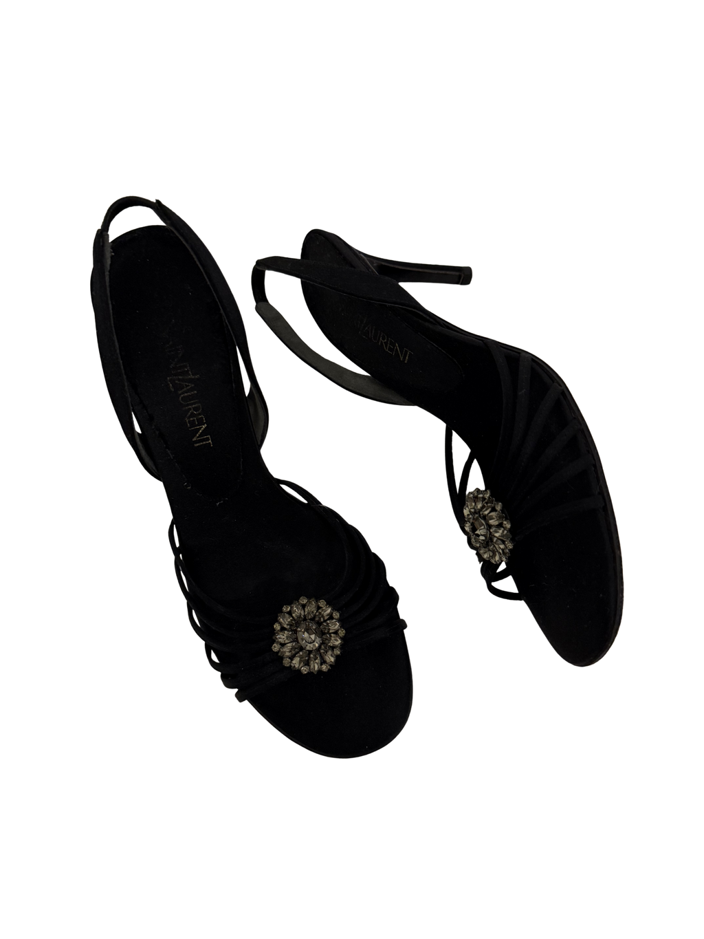 Yves Saint Laurent Black Crystal Satin Heels