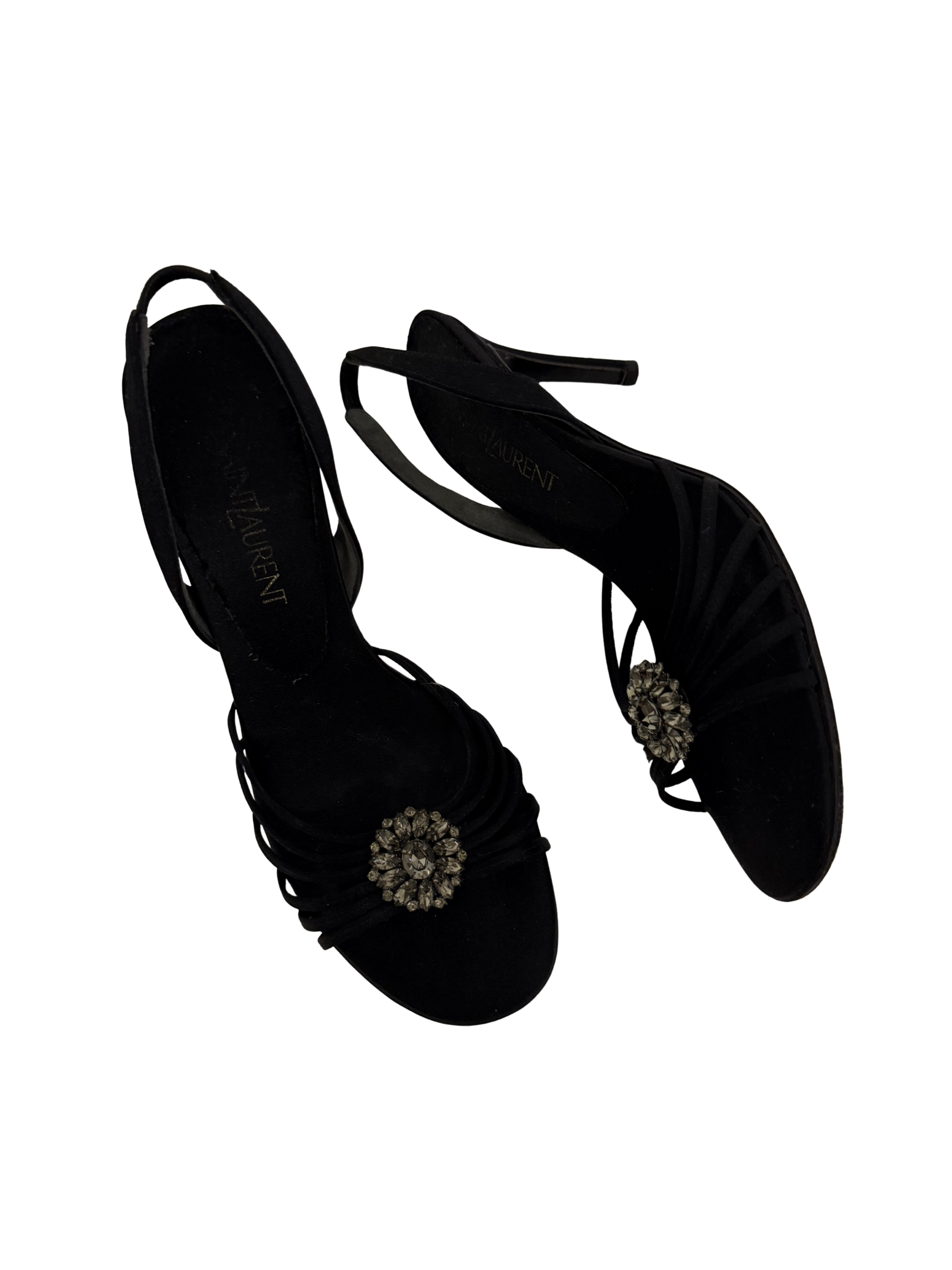 Yves Saint Laurent Black Crystal Satin Heels