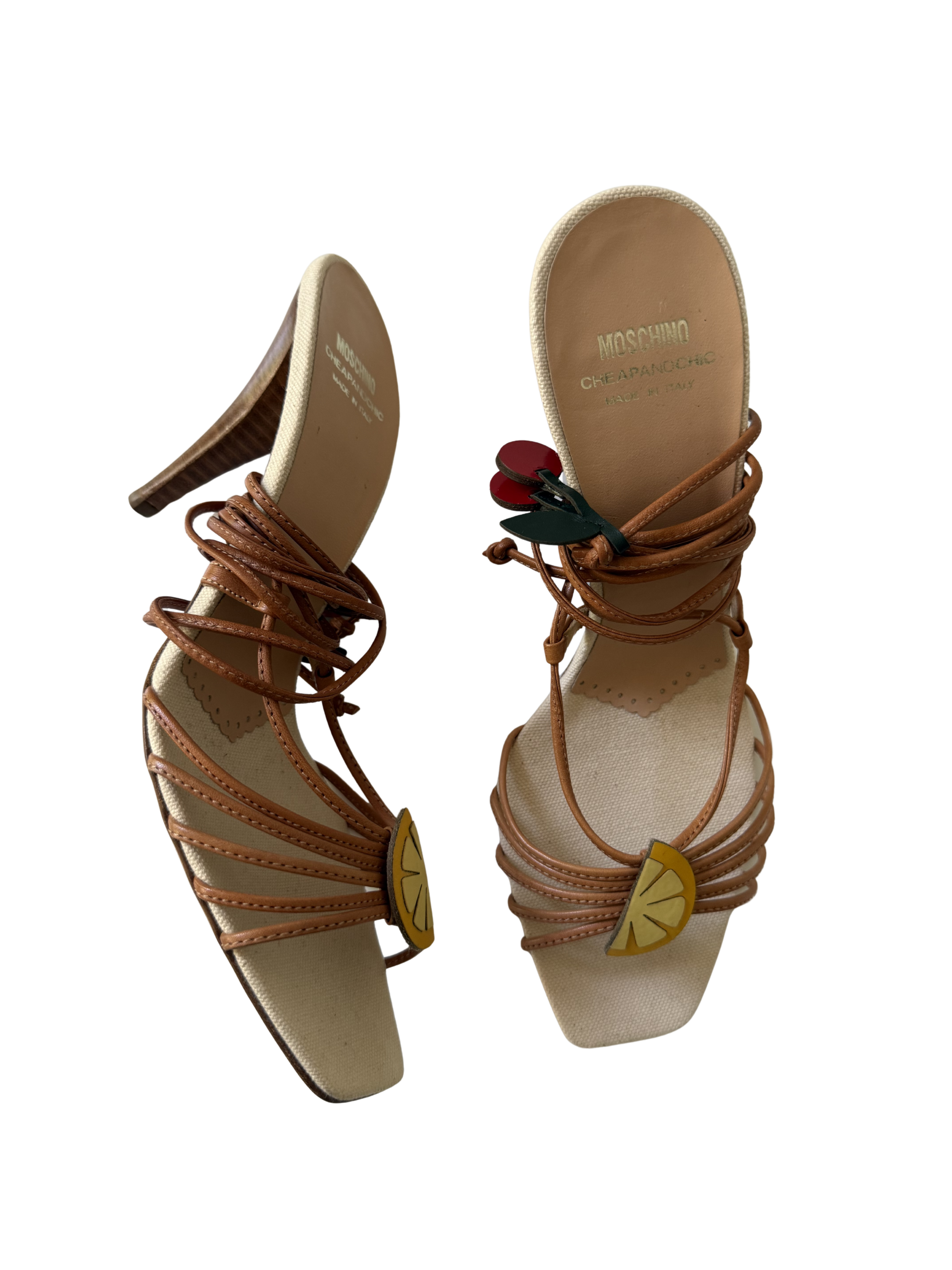 Moschino Fruit Charm Lace Up Heels