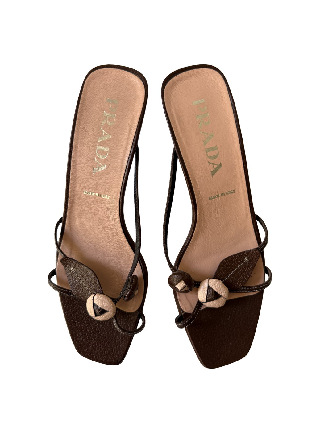 Prada 1990s Brown Rosebud Kitten Heels