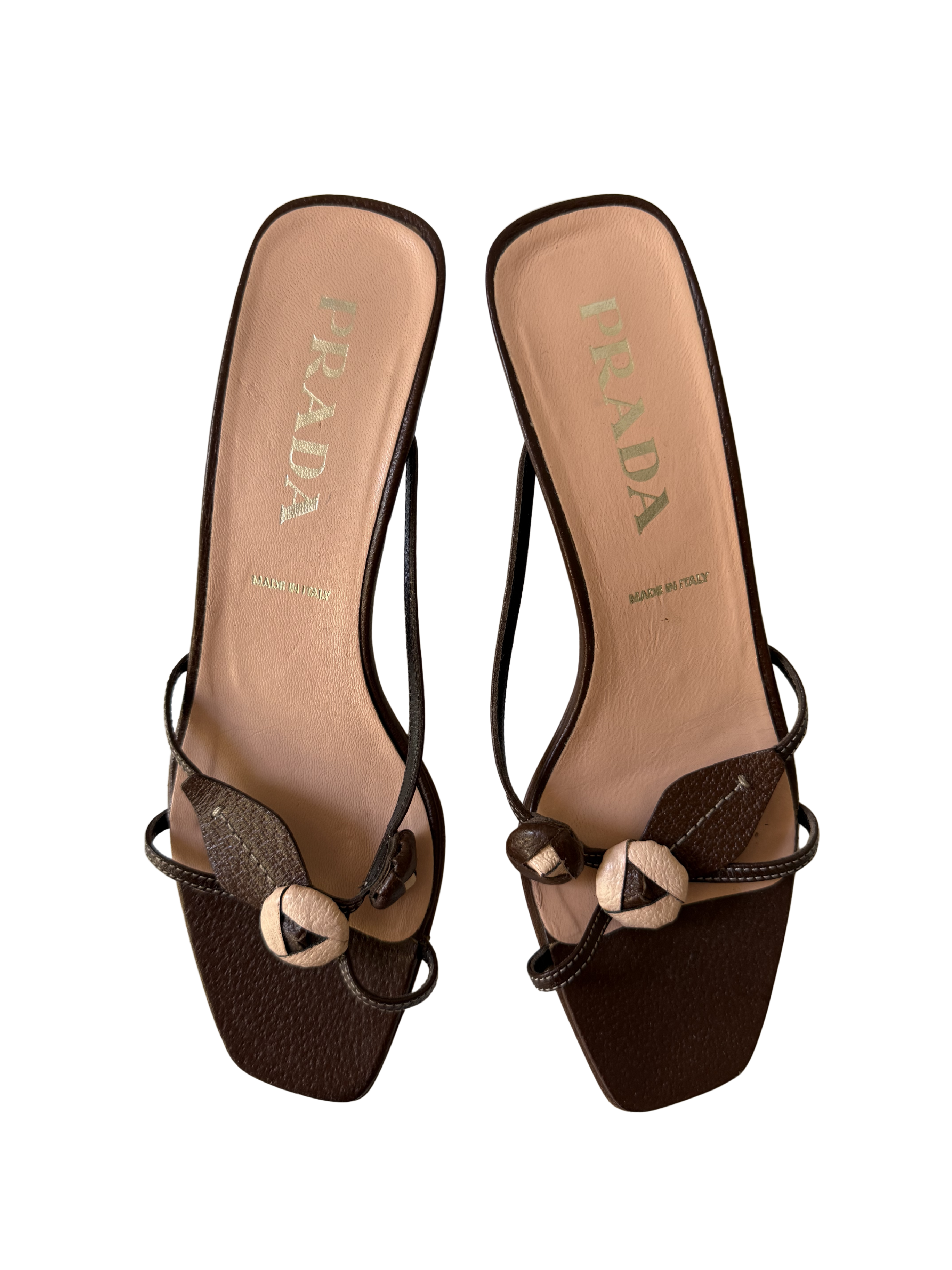Prada 1990s Brown Rosebud Kitten Heels