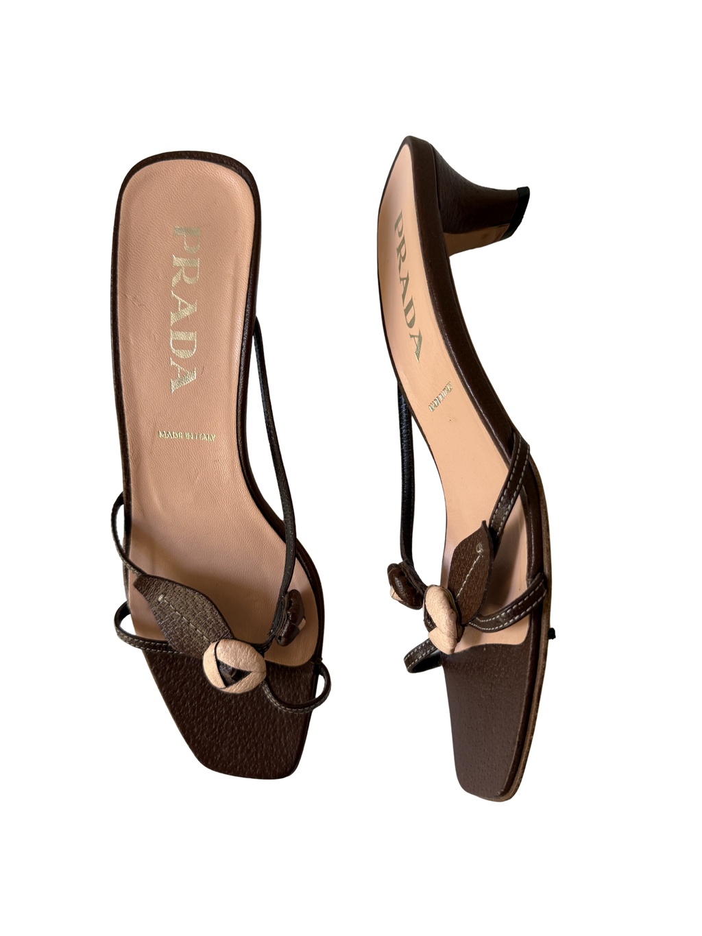 Prada 1990s Brown Rosebud Kitten Heels