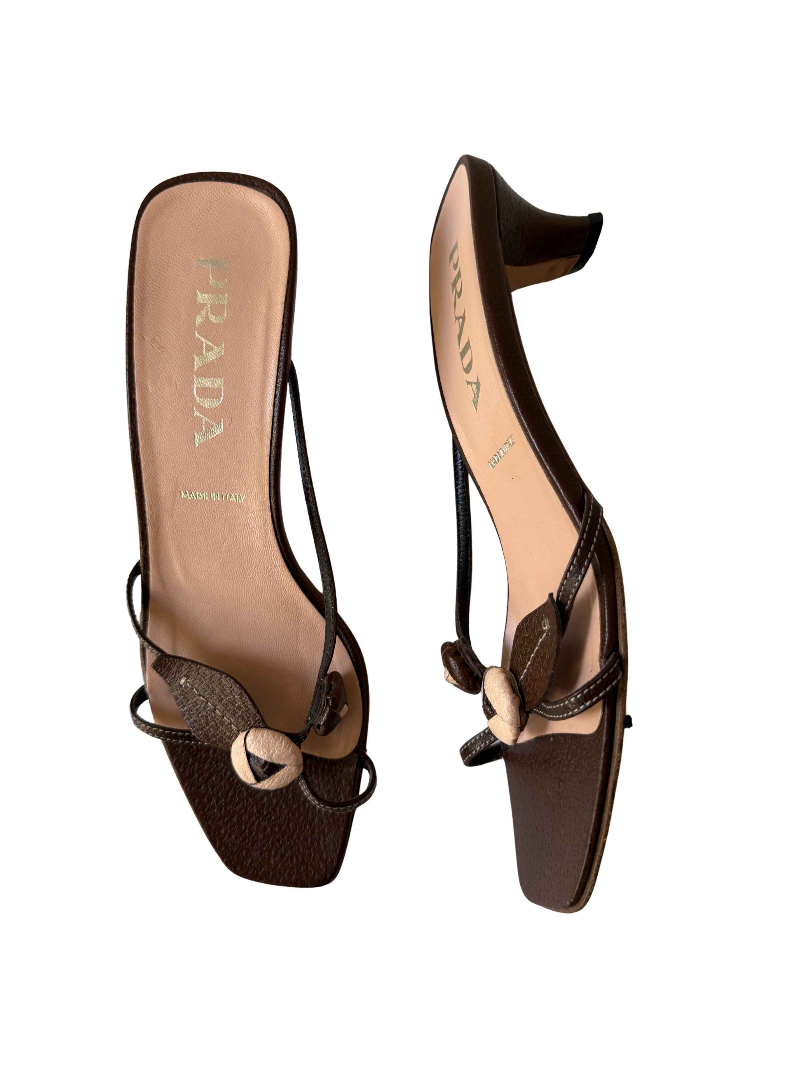 Prada 1990s Brown Rosebud Kitten Heels