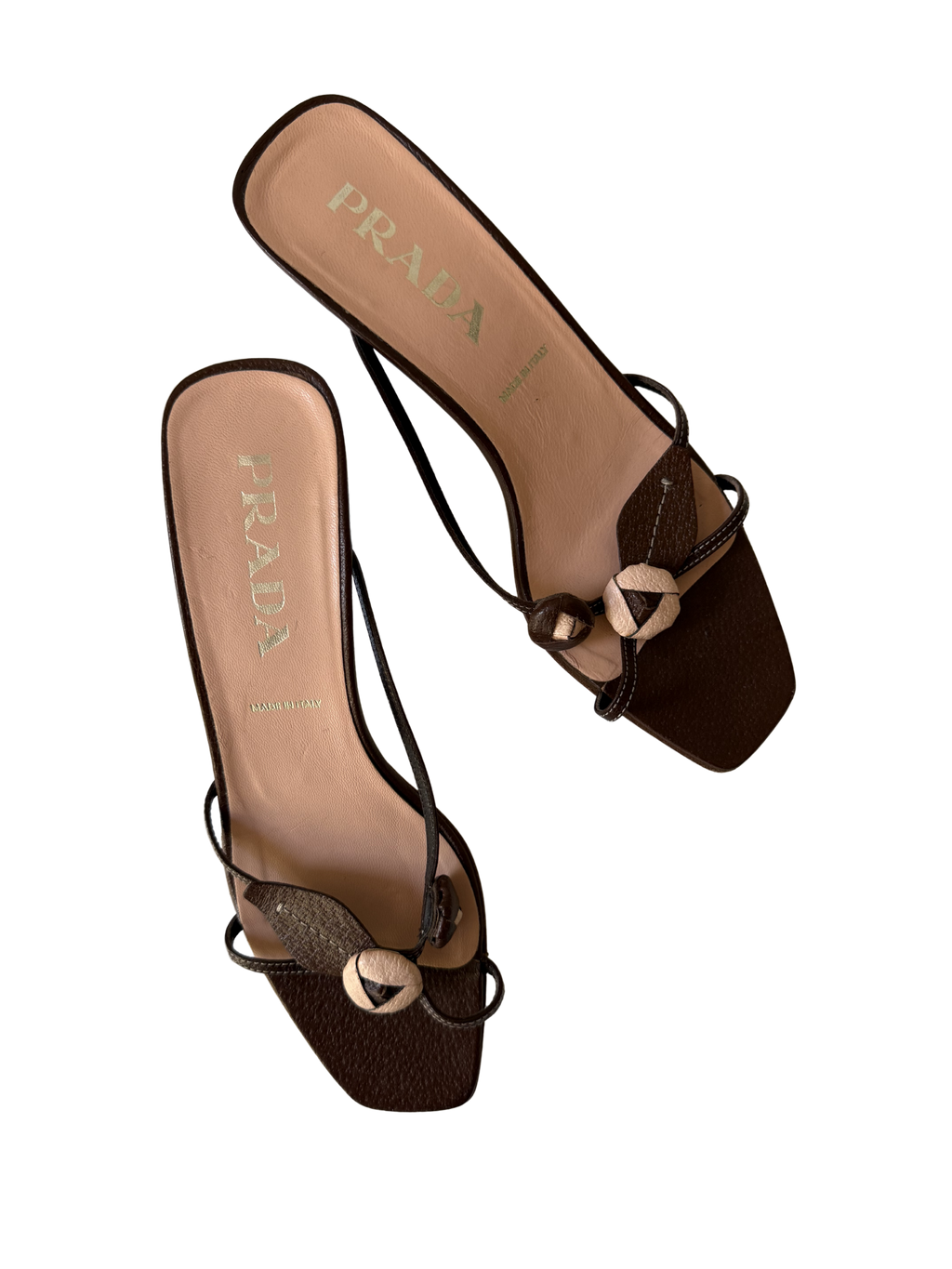 Prada 1990s Brown Rosebud Kitten Heels