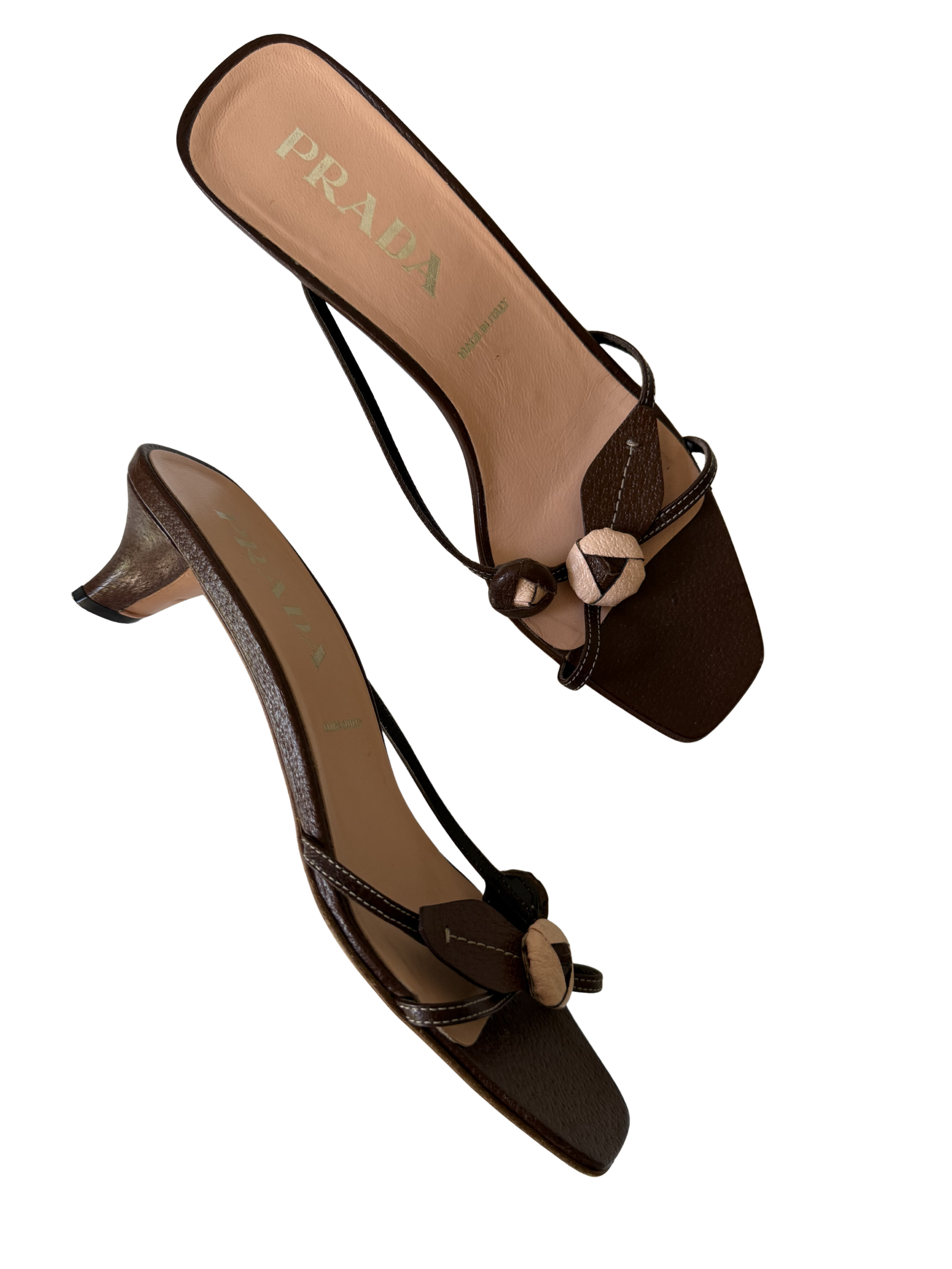 Prada 1990s Brown Rosebud Kitten Heels