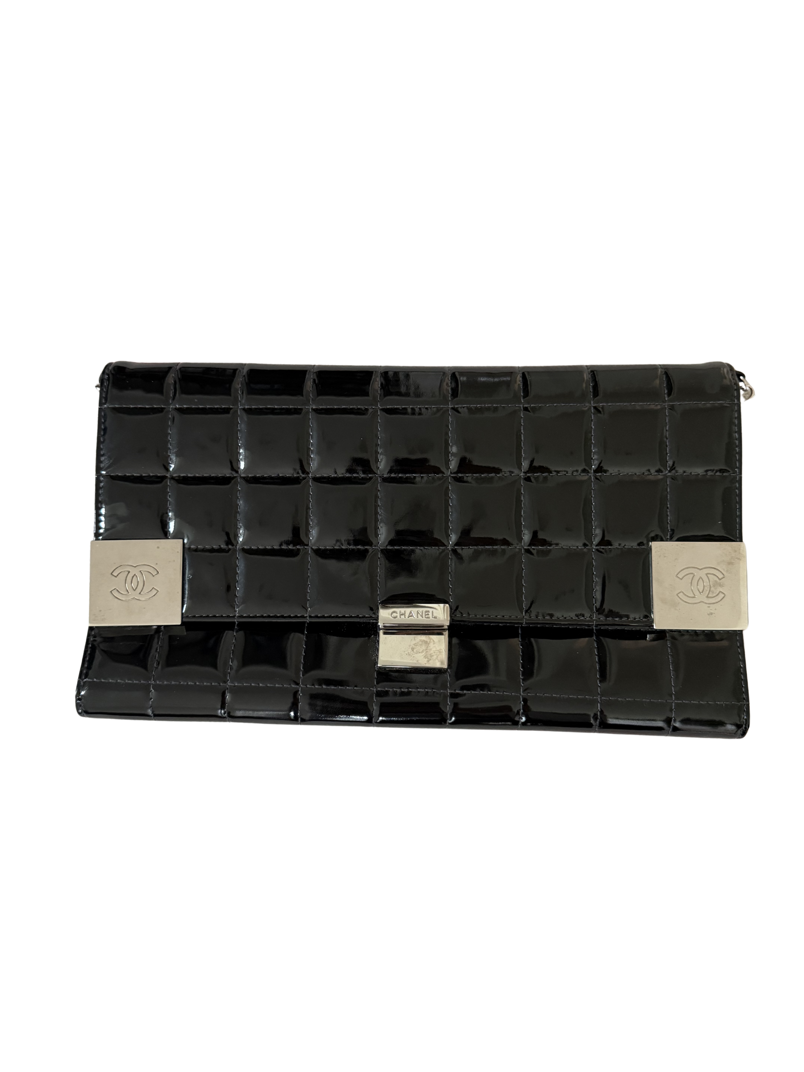 Chanel Black Patent Leather Chocolate Bar Bag