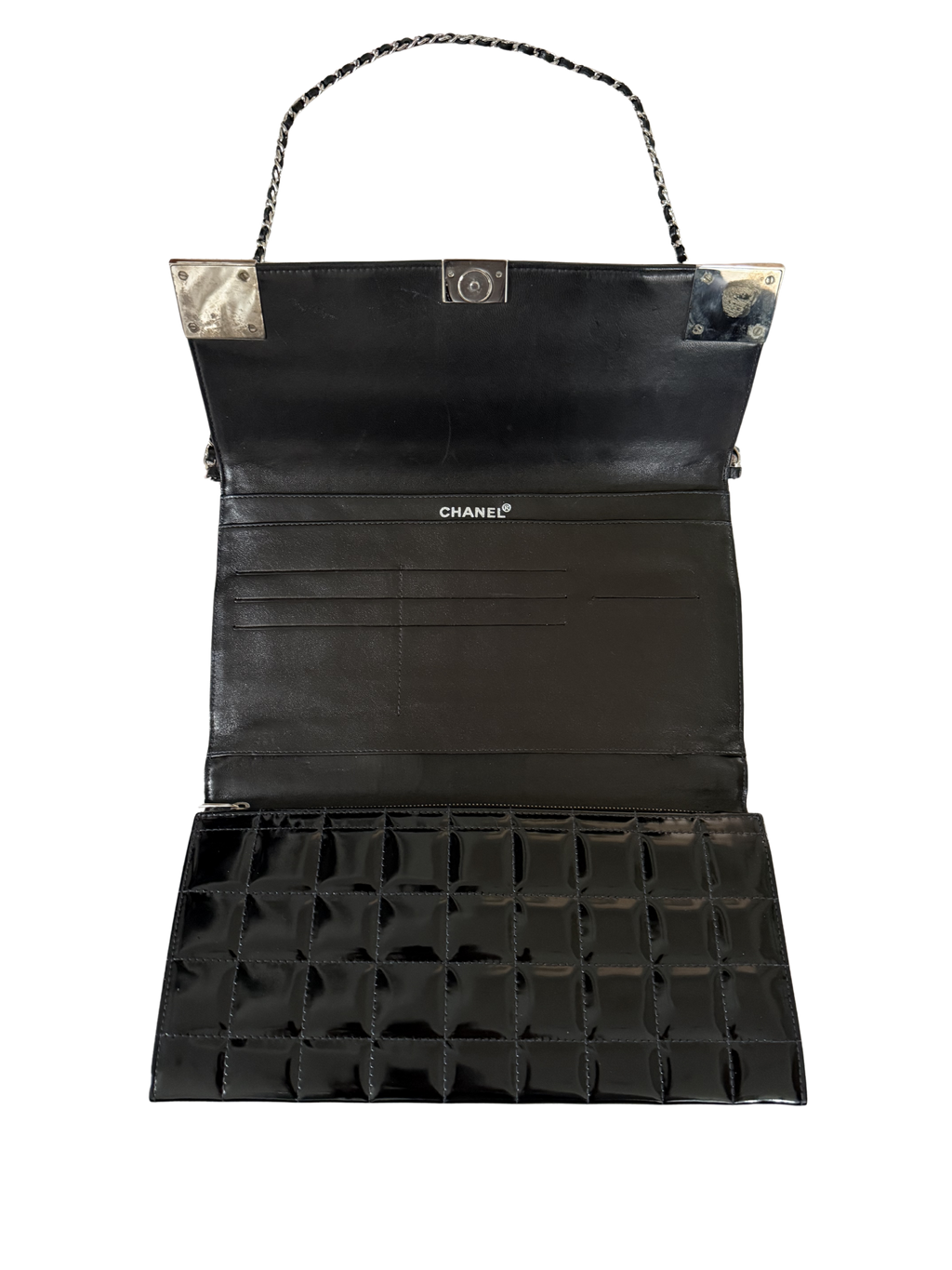 Chanel Black Patent Leather Chocolate Bar Bag