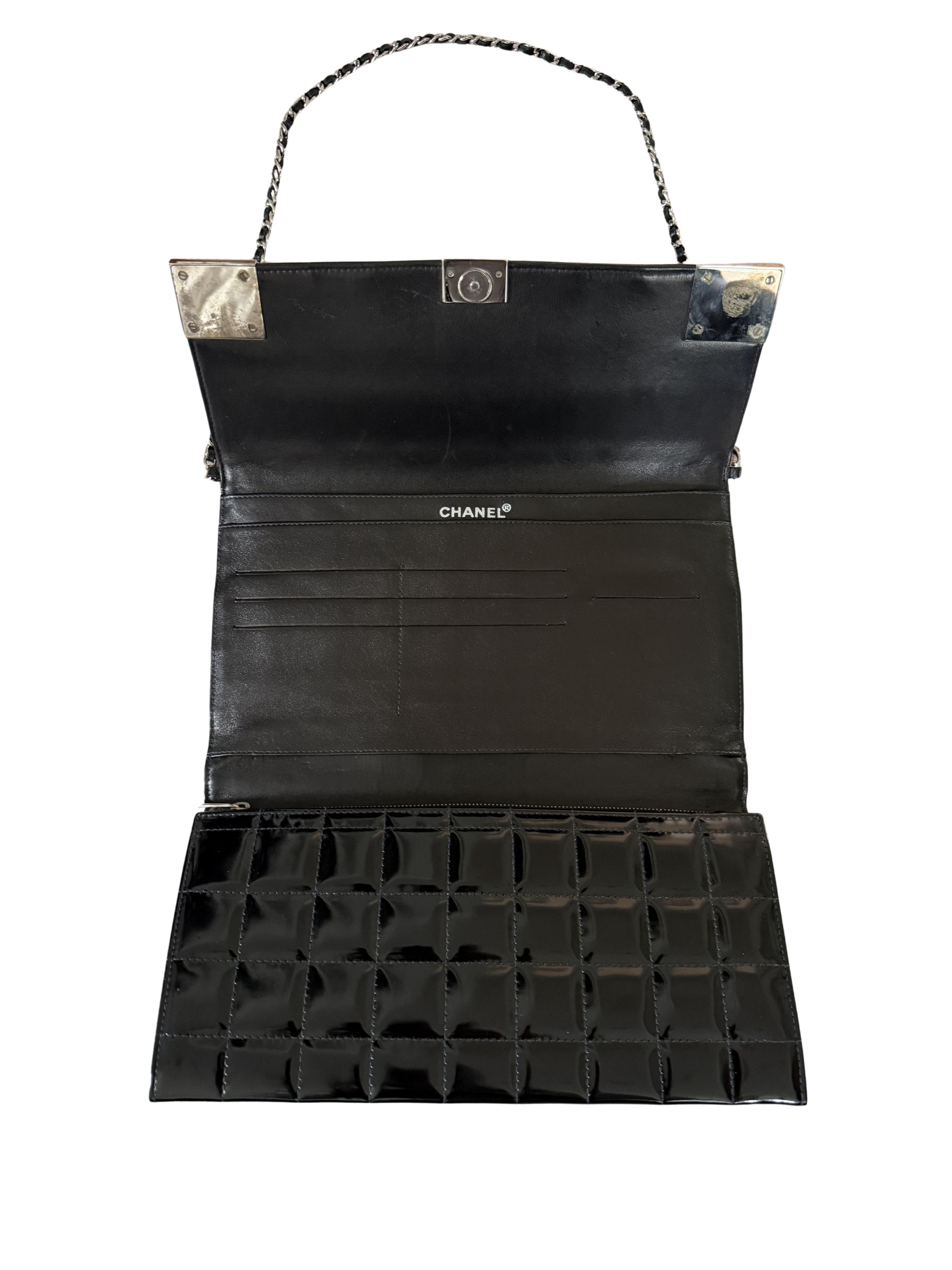 Chanel Black Patent Leather Chocolate Bar Bag