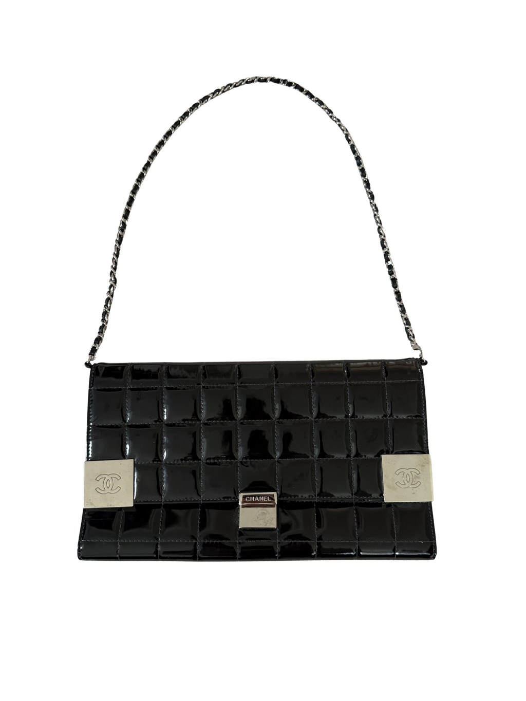 Chanel Black Patent Leather Chocolate Bar Bag