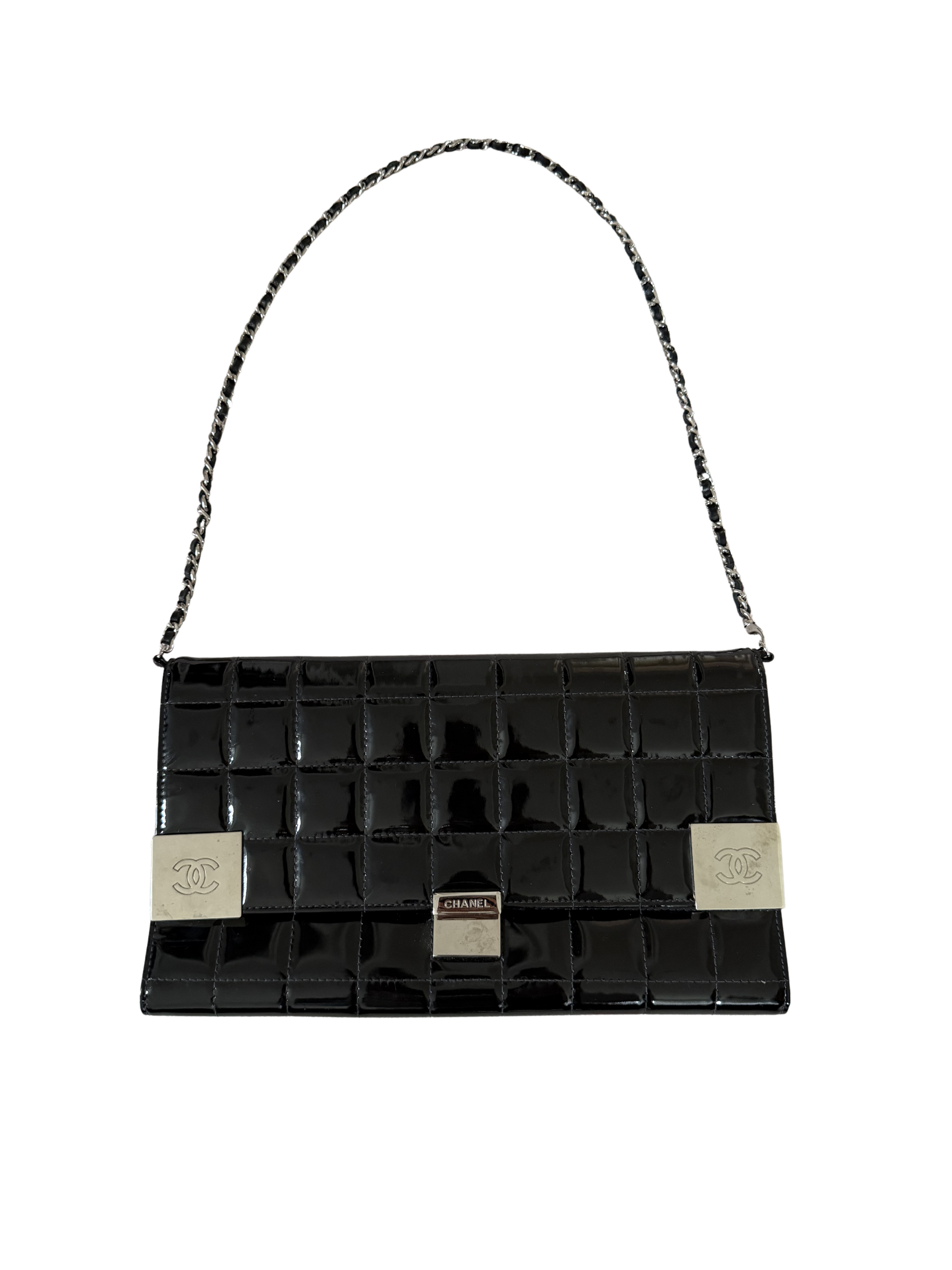 Chanel Black Patent Leather Chocolate Bar Bag