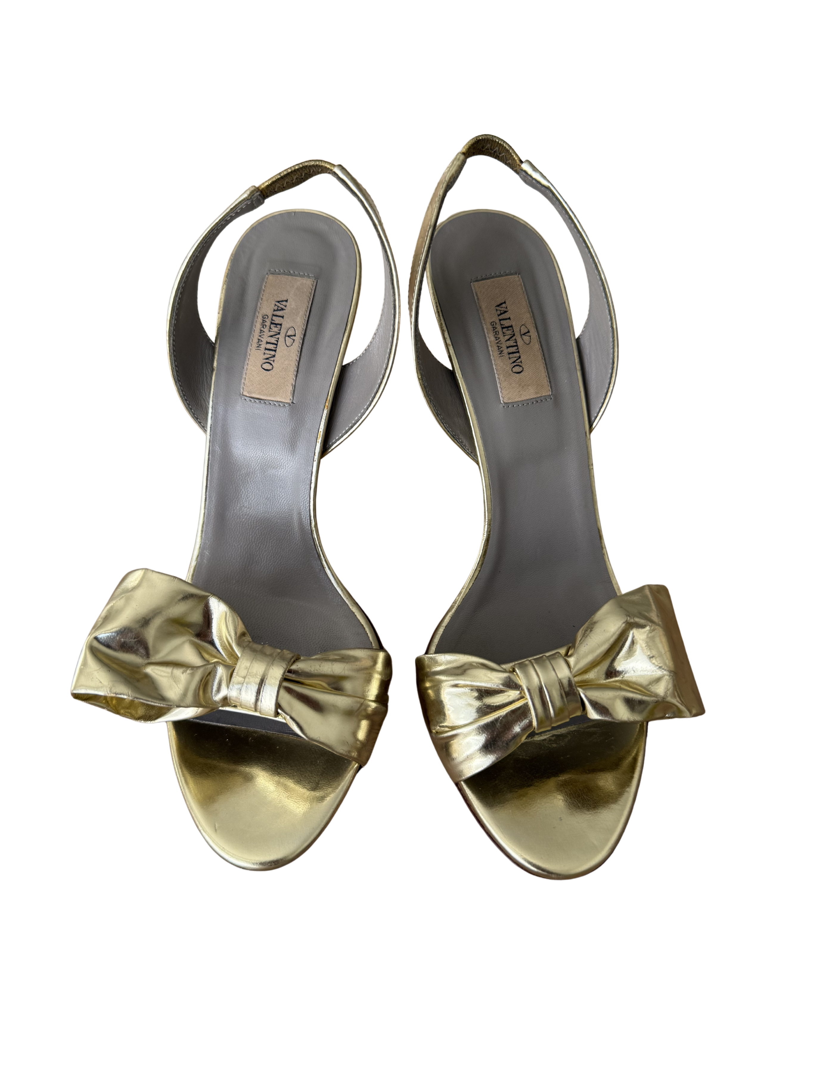 Valentino Gold Bow Slingback Heels