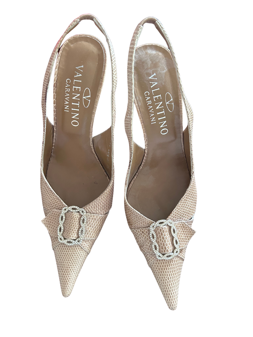 Valentino Embellished Buckle Slingback Heels (36)