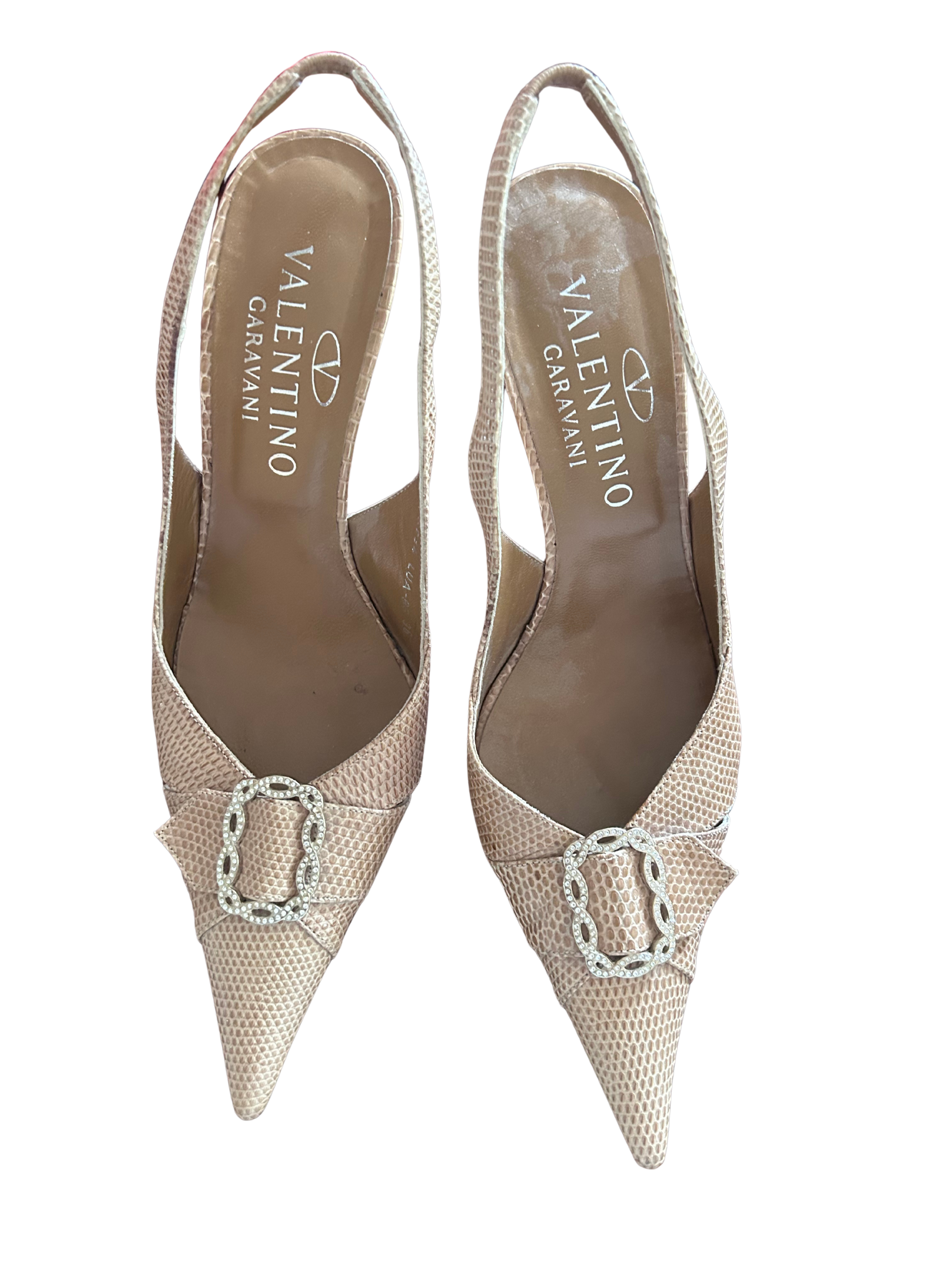 Valentino Embellished Buckle Slingback Heels