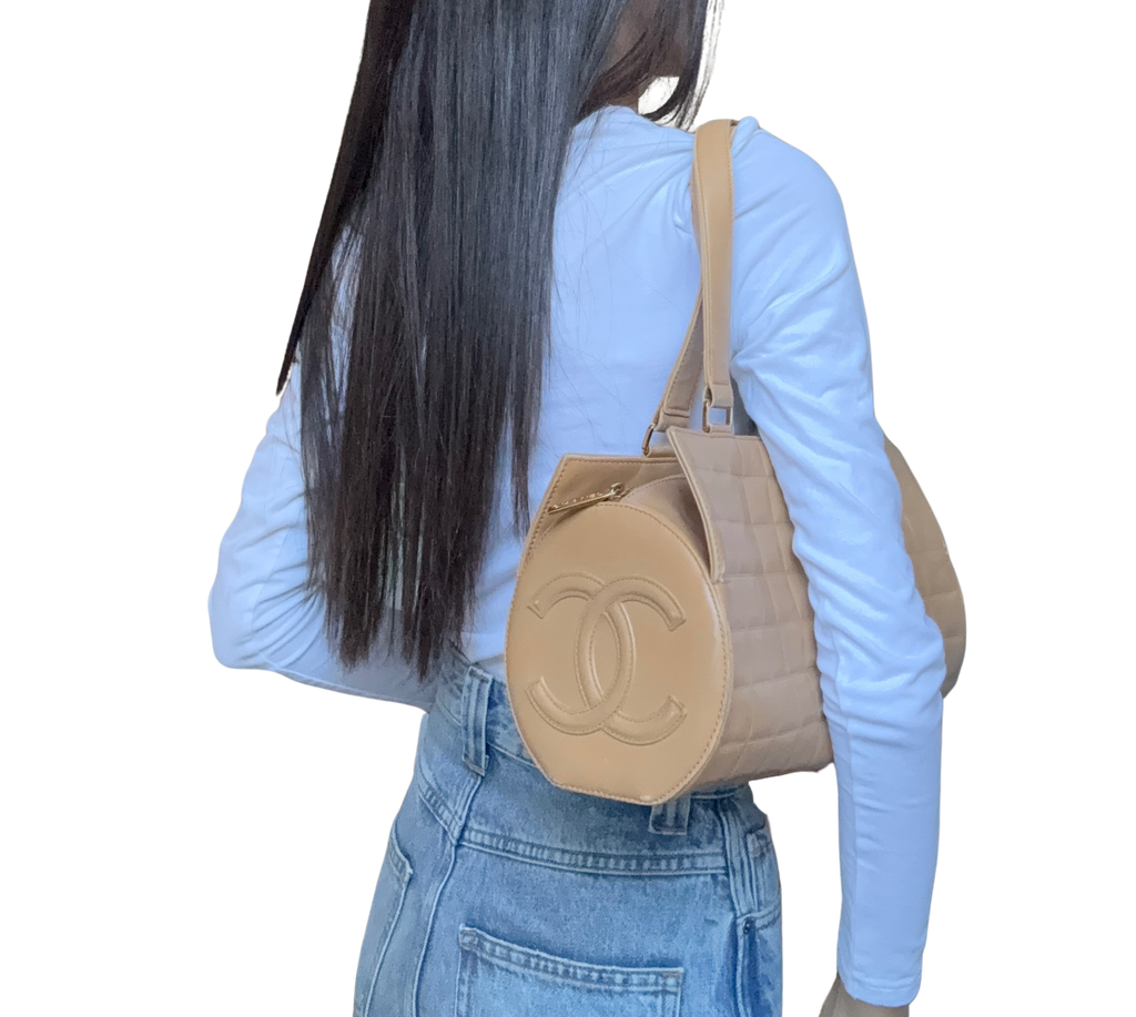 Chanel Beige Quilted Chocolate Bar Bag